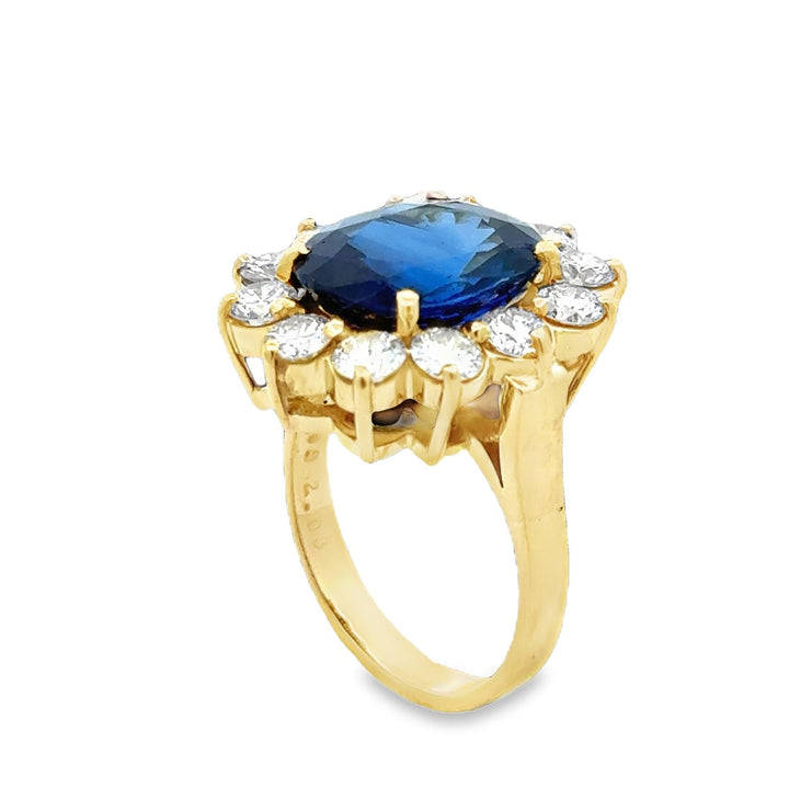 7.99 CT Blue Sapphire Diamond 'Princess Diana' Style 18KYG Cocktail Ring AGL