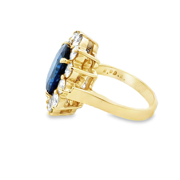 7.99 CT Blue Sapphire Diamond 'Princess Diana' Style 18KYG Cocktail Ring AGL