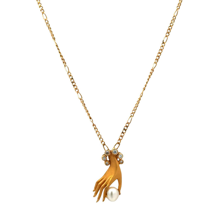 Carrera Y Carrera Diamond Las Manos Hand With Pearl Pendant Necklace Vintage 18K
