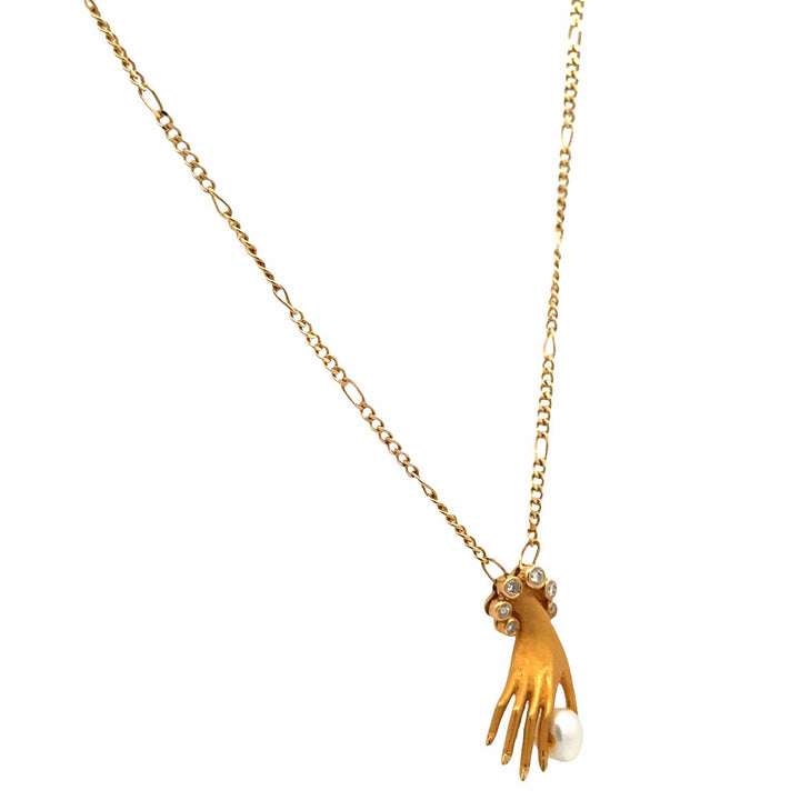 Carrera Y Carrera Diamond Las Manos Hand With Pearl Pendant Necklace Vintage 18K