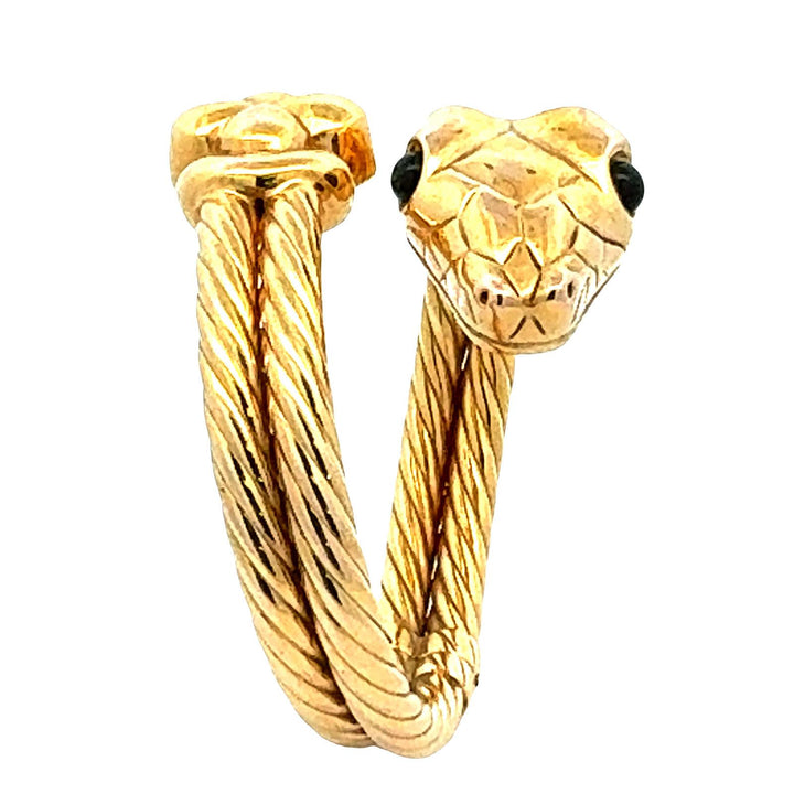 Italian Snake 14 Karat Yellow Gold Hinged Two Row Cable Vintage Bangle Bracelet
