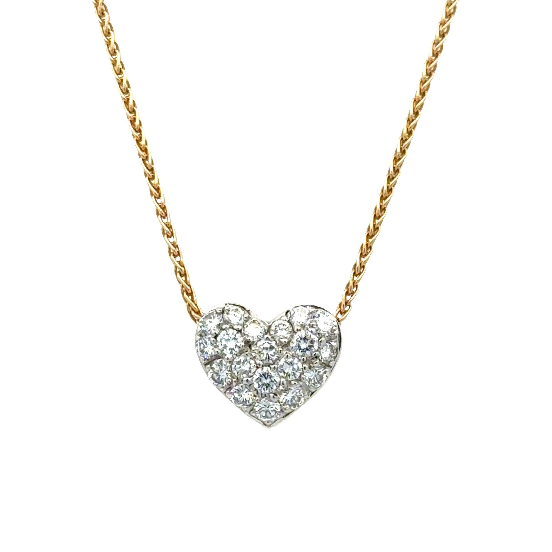 Balestra Pavé Diamond 18 Karat Yellow Gold Heart Pendant Necklace Italian