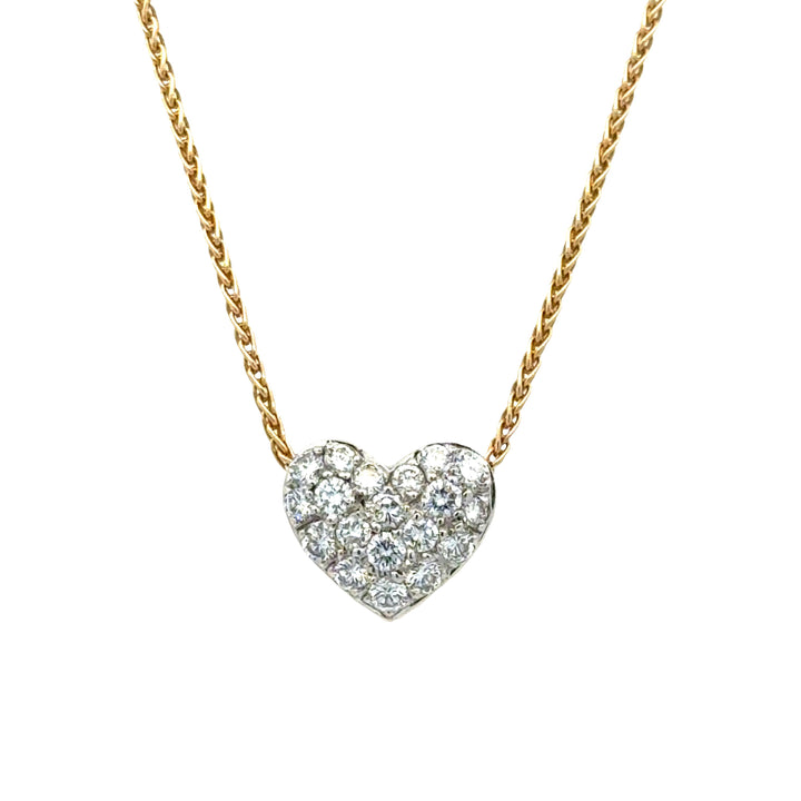 Balestra Pavé Diamond 18 Karat Yellow Gold Heart Pendant Necklace Italian