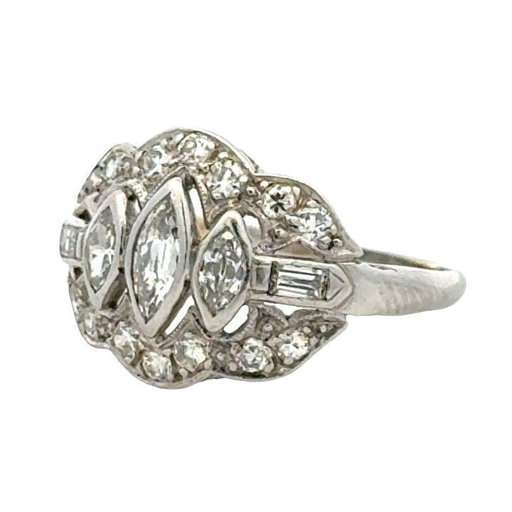 Art Deco Marquise OEC Diamond Platinum Promise Ring