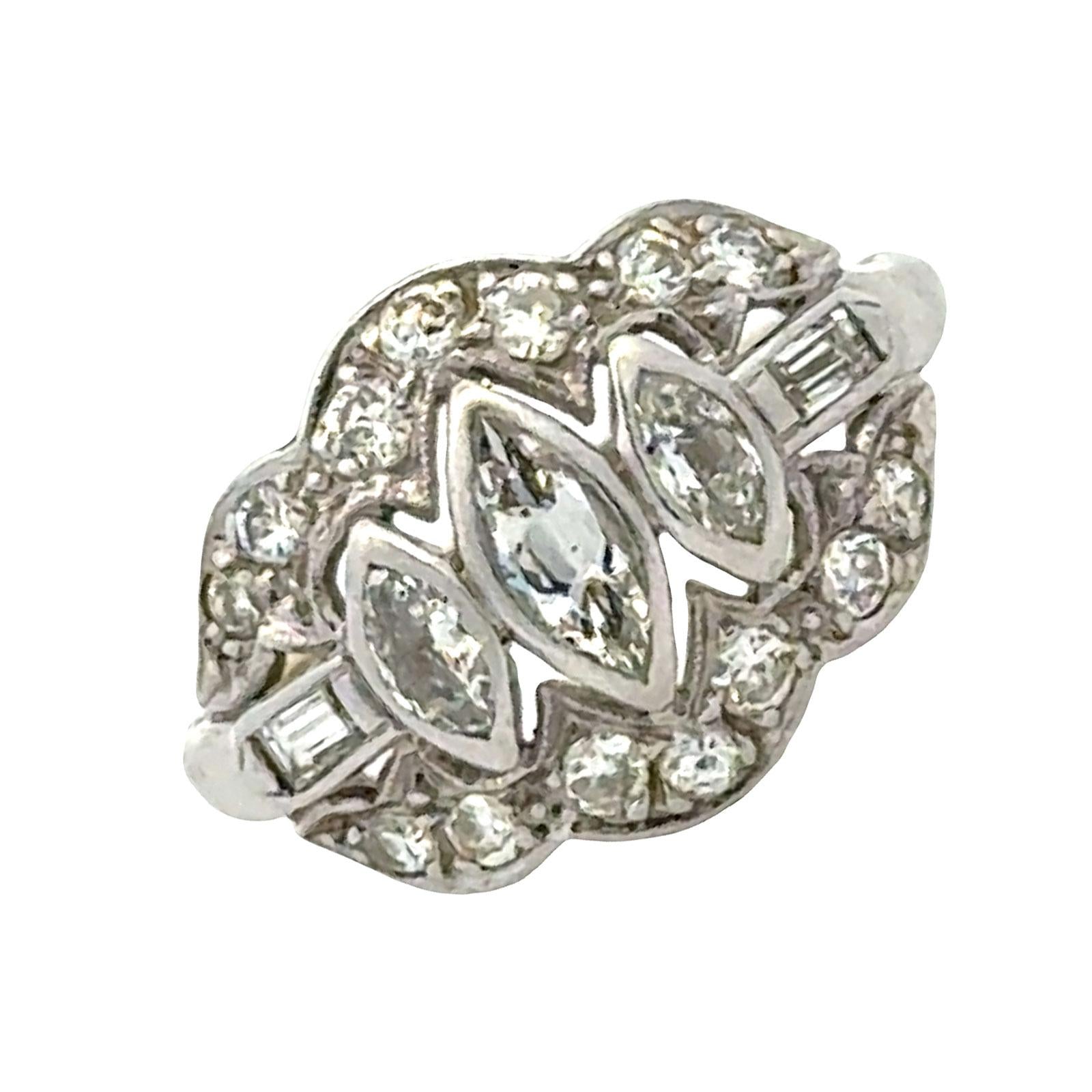 Art Deco Marquise OEC Diamond Platinum Promise Ring