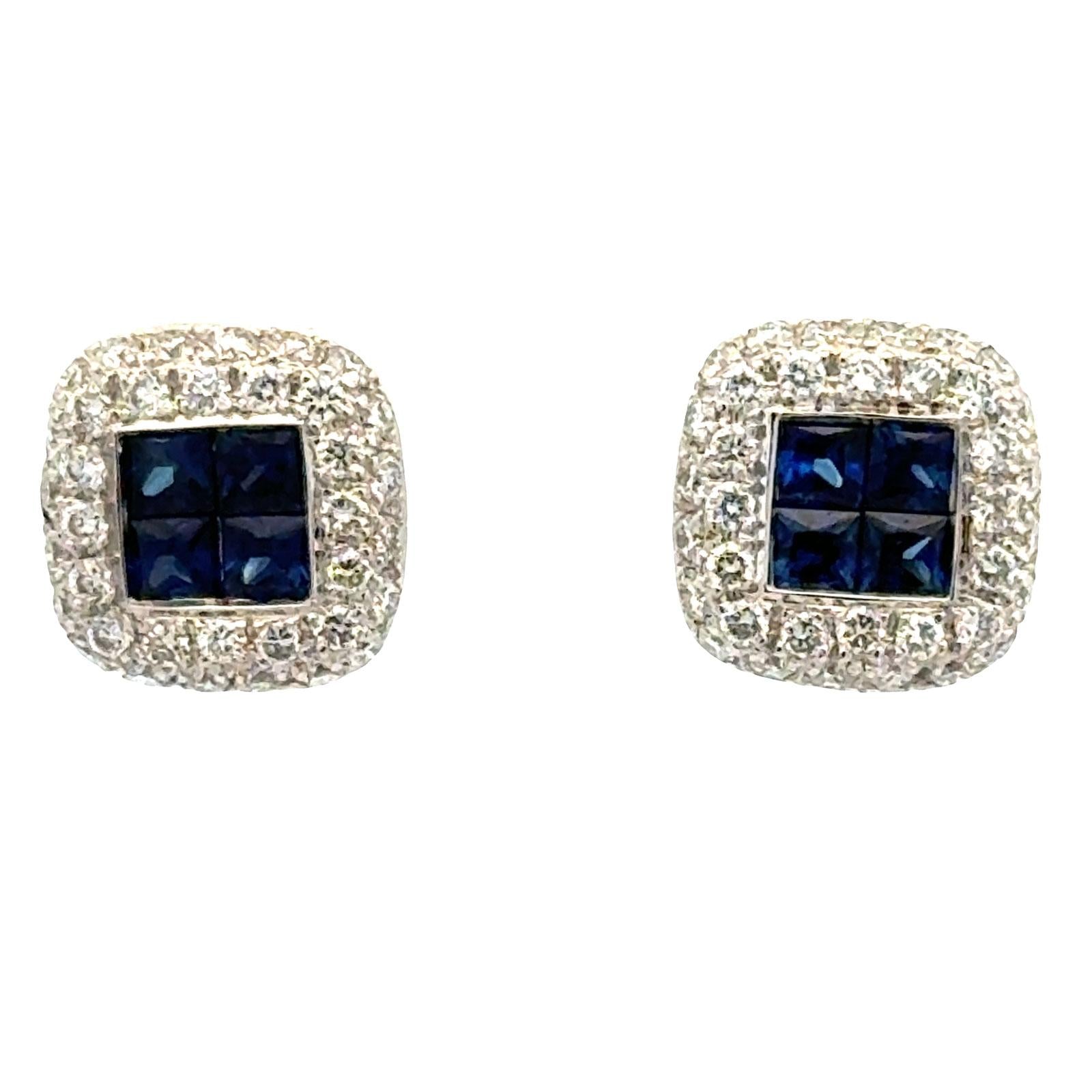 Diamond Sapphire 14 Karat White Gold Stud Earrings