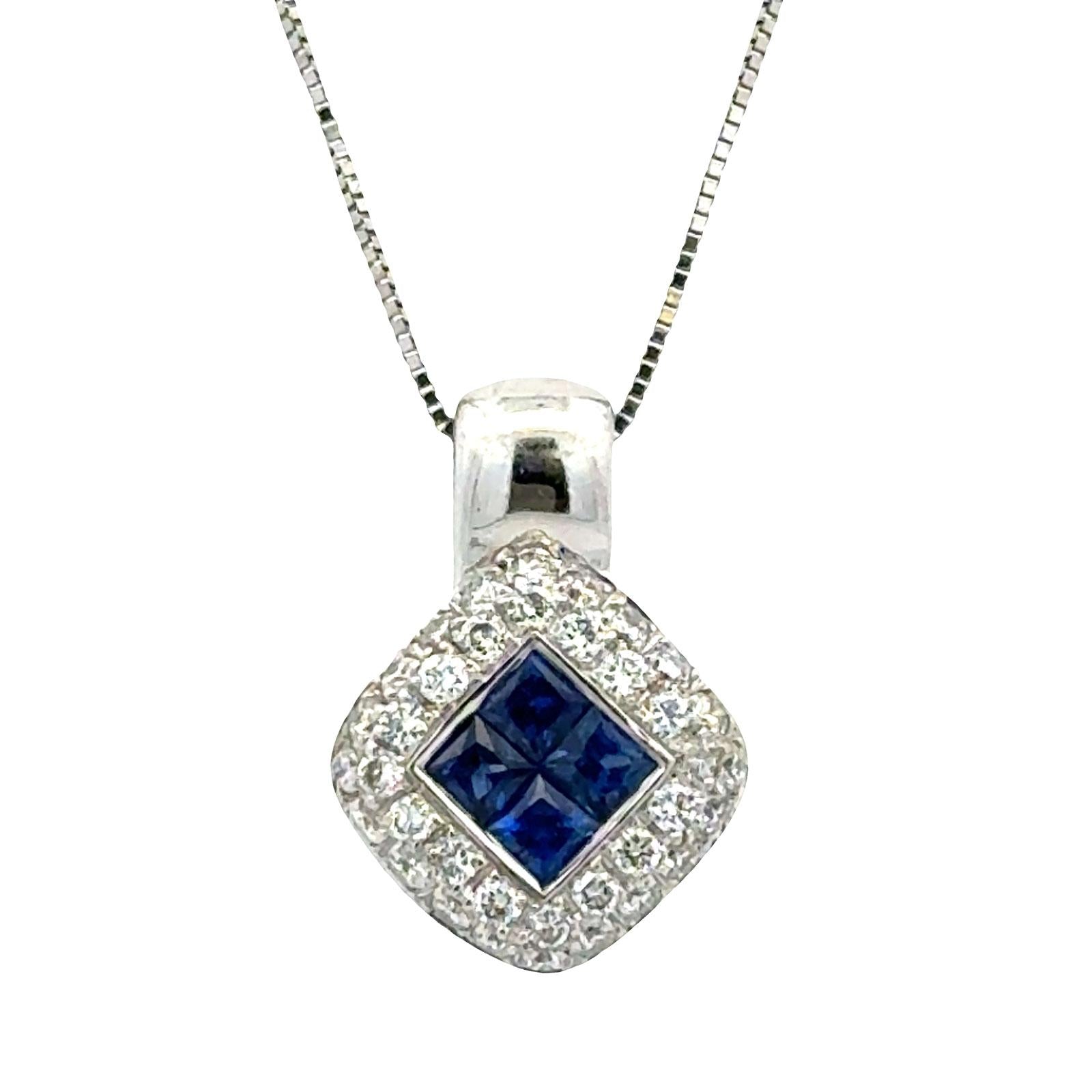 Sapphire Diamond 14 Karat White Gold Pendant Necklace
