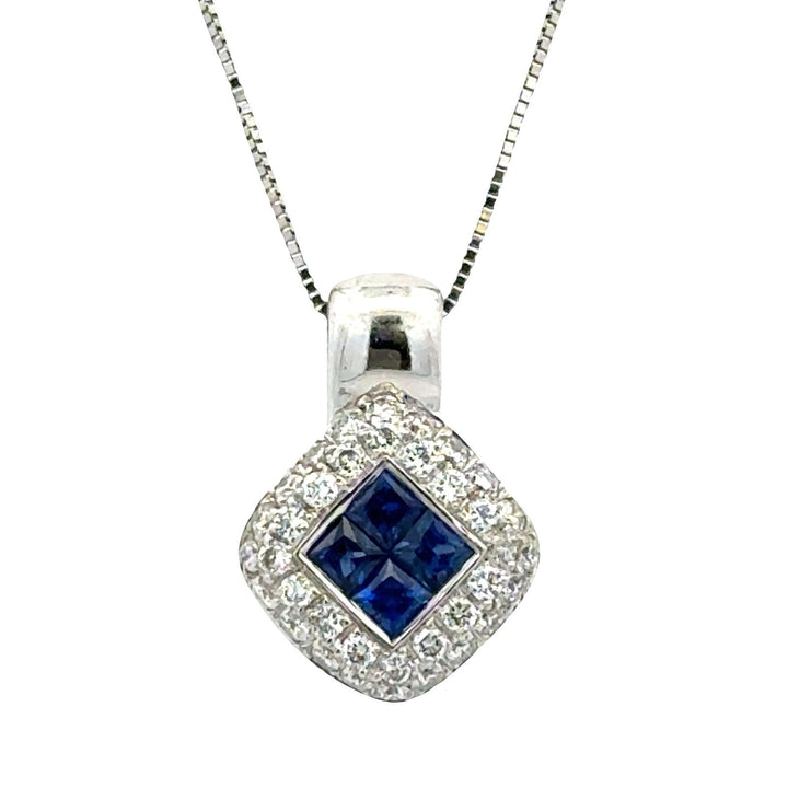 Sapphire Diamond 14 Karat White Gold Pendant Necklace