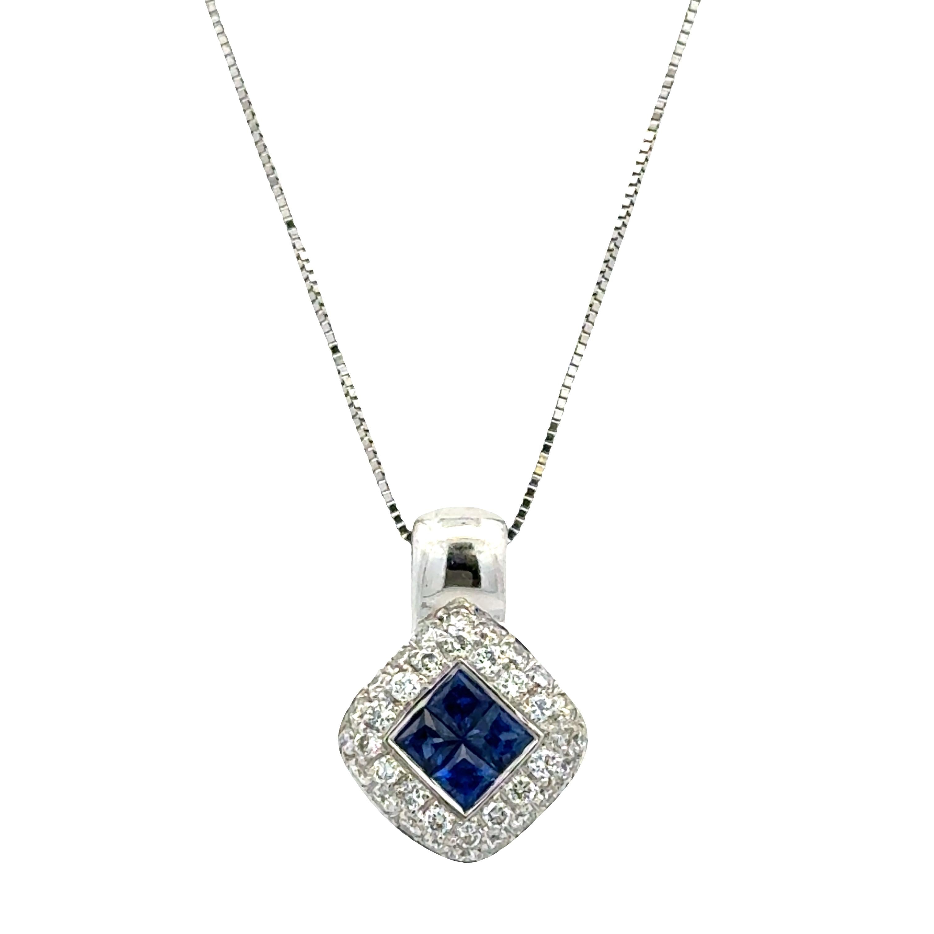 Sapphire Diamond 14 Karat White Gold Pendant Necklace
