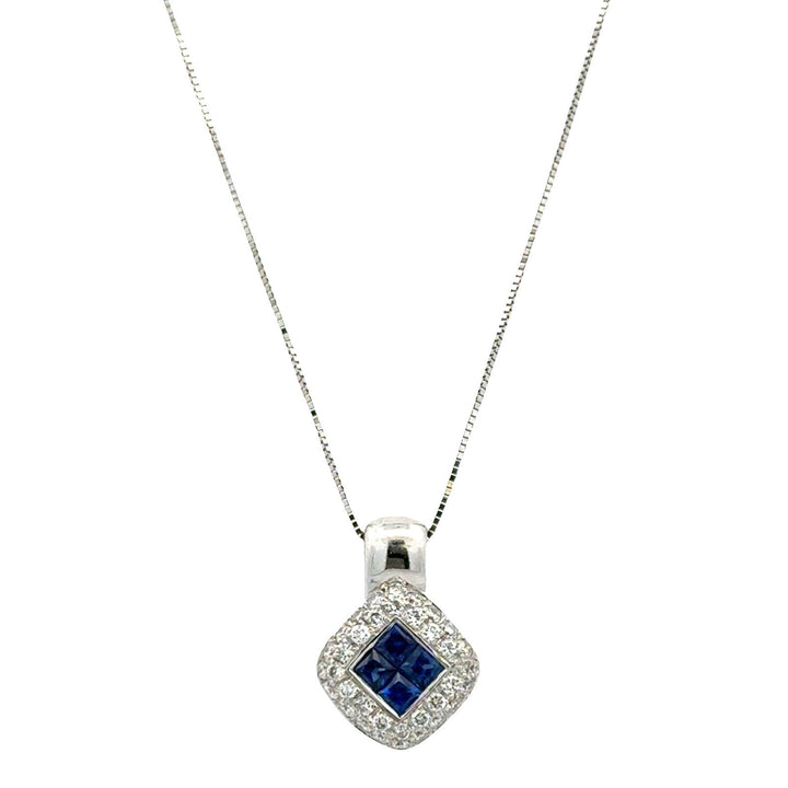 Sapphire Diamond 14 Karat White Gold Pendant Necklace
