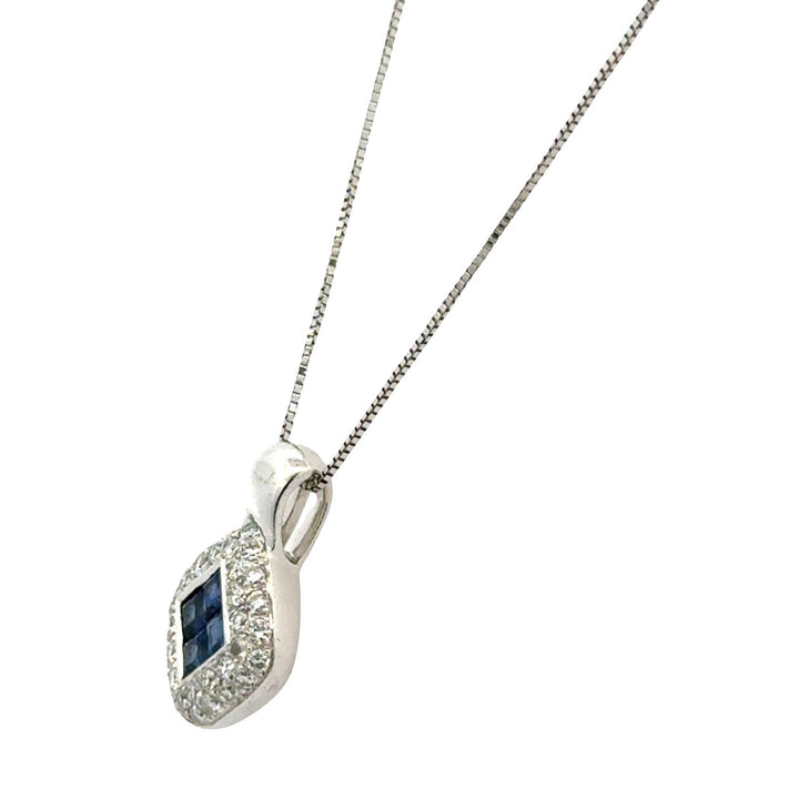 Sapphire Diamond 14 Karat White Gold Pendant Necklace