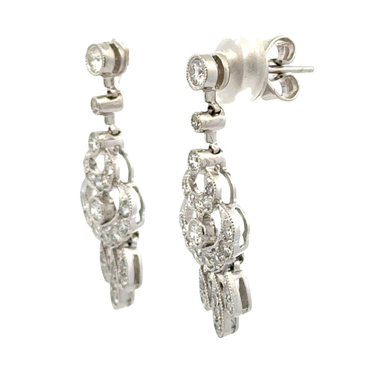 Diamond 18 Karat White Gold Dangle Drop Vintage Earrings