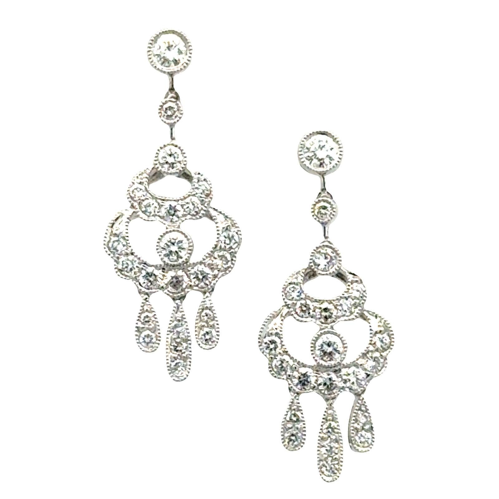 Diamond 18 Karat White Gold Dangle Drop Vintage Earrings
