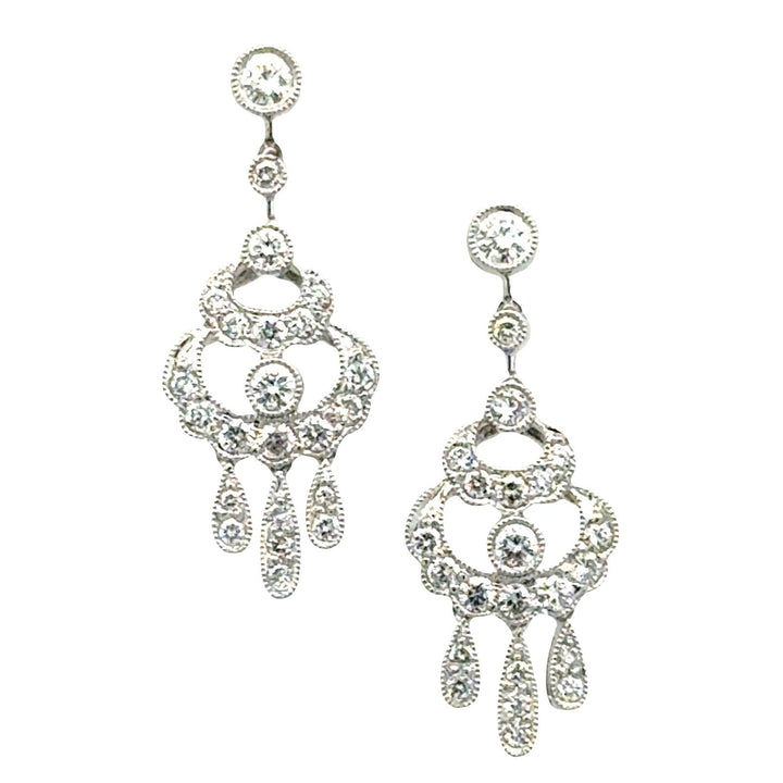 Diamond 18 Karat White Gold Dangle Drop Vintage Earrings
