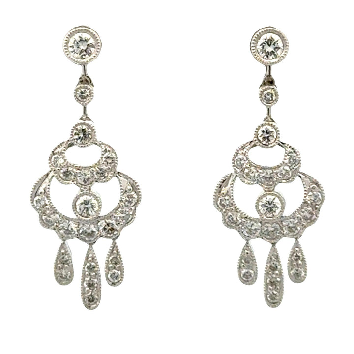 Diamond 18 Karat White Gold Dangle Drop Vintage Earrings