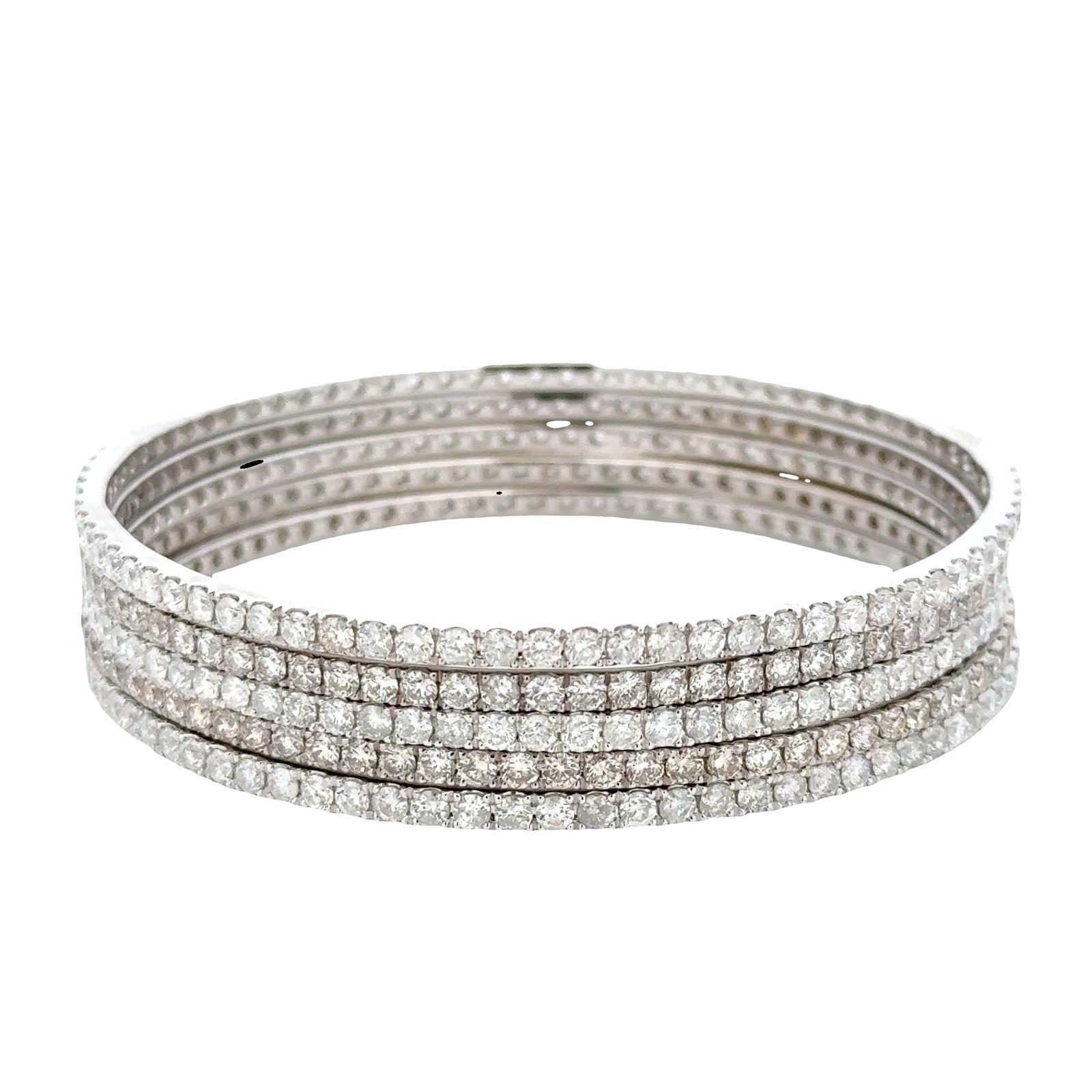 15 CTW Brilliant Diamond 14 Karat White Gold Eternity Bangle Bracelets Set of 5