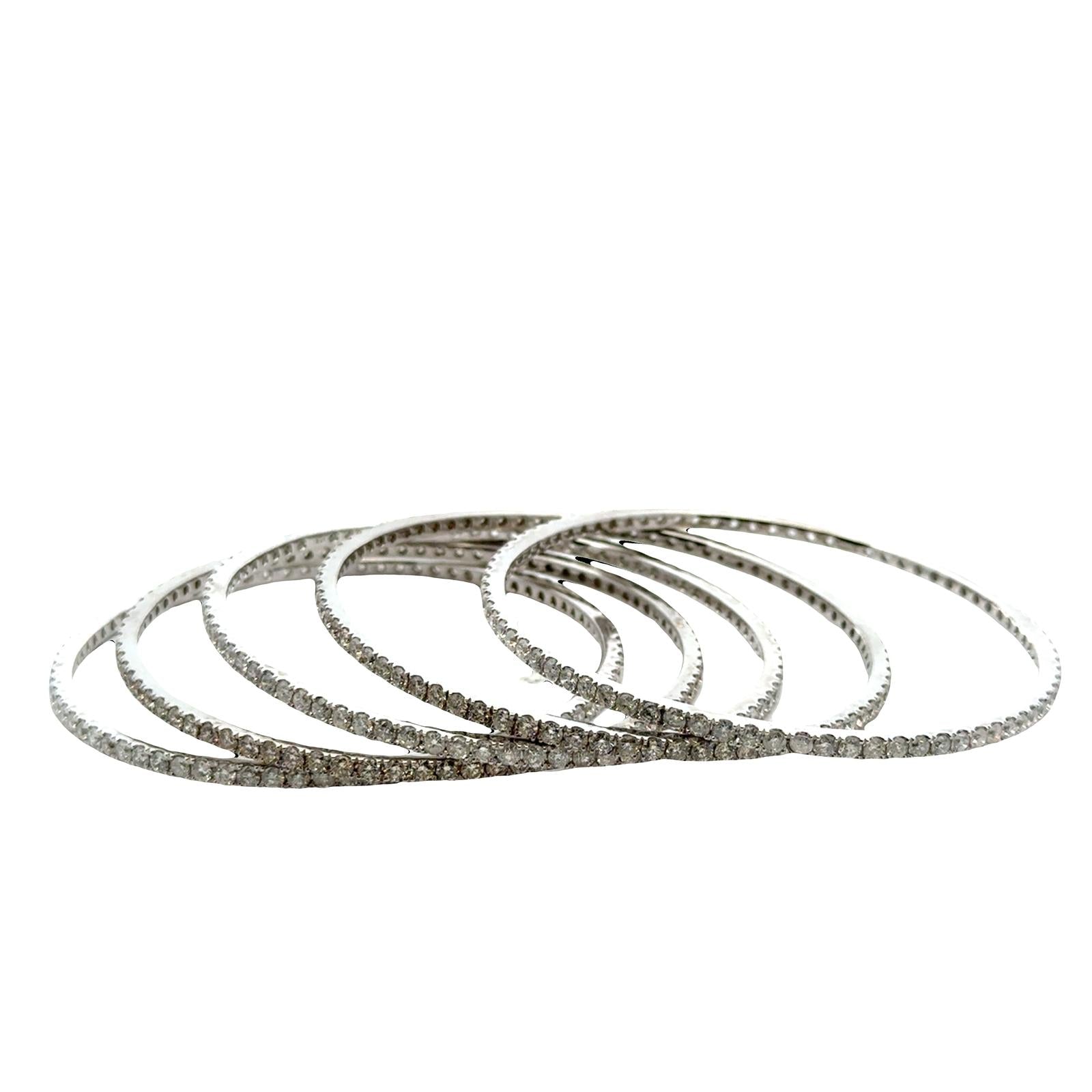 15 CTW Brilliant Diamond 14 Karat White Gold Eternity Bangle Bracelets Set of 5