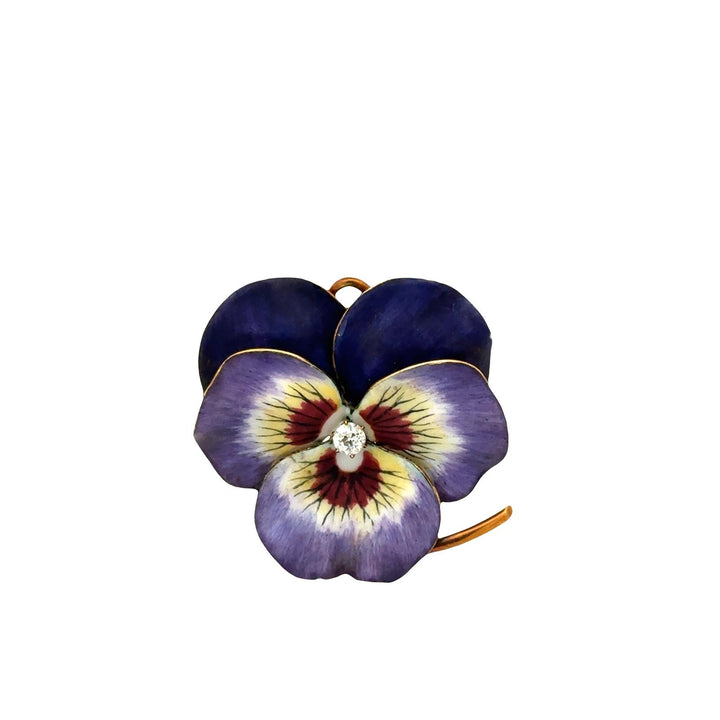 Early 20th Century Diamond Enamel 18 Karat Yellow Gold Pansy Brooch Pendant