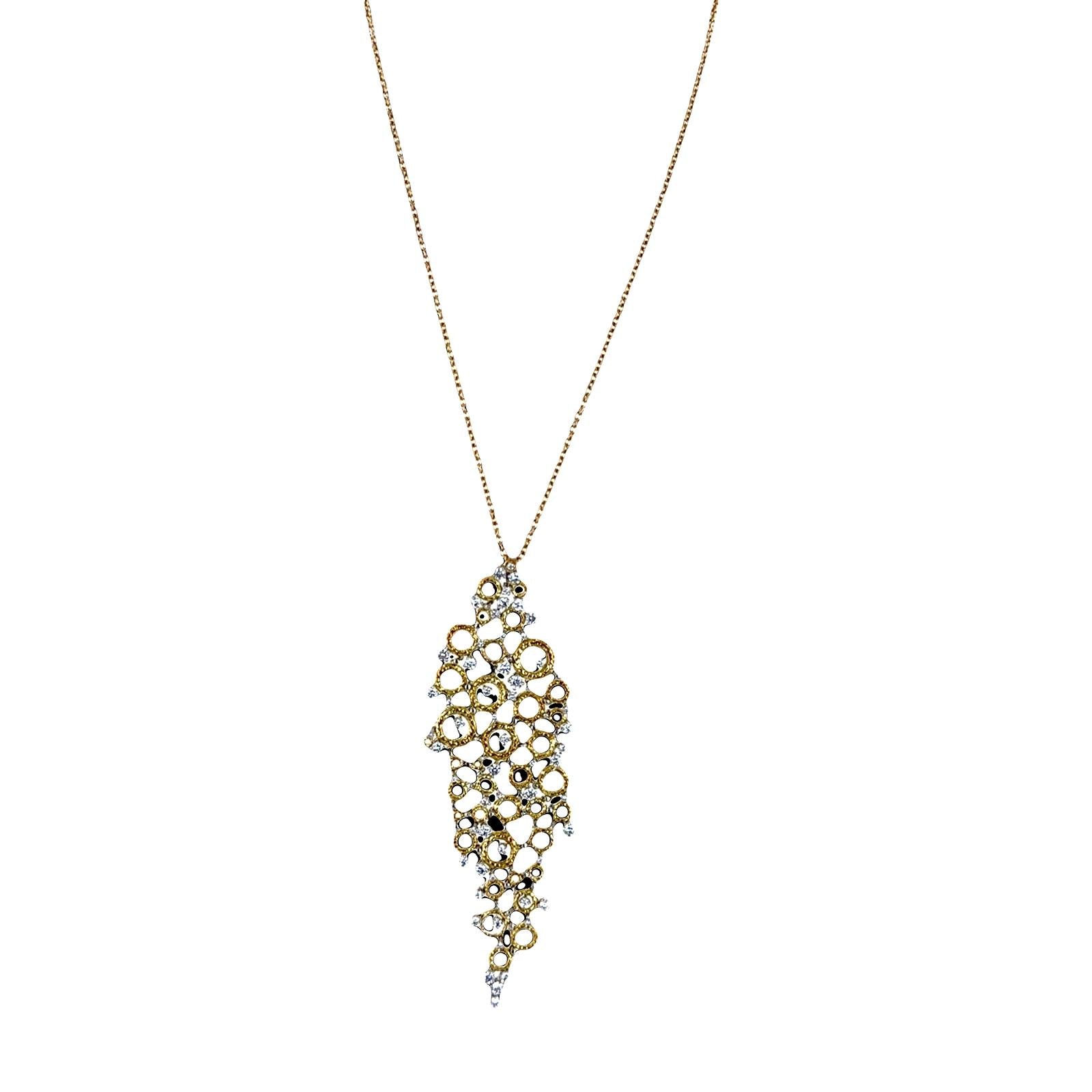 Diamond 18 Karat Yellow & White Gold Floating Bubbles Pendant Necklace