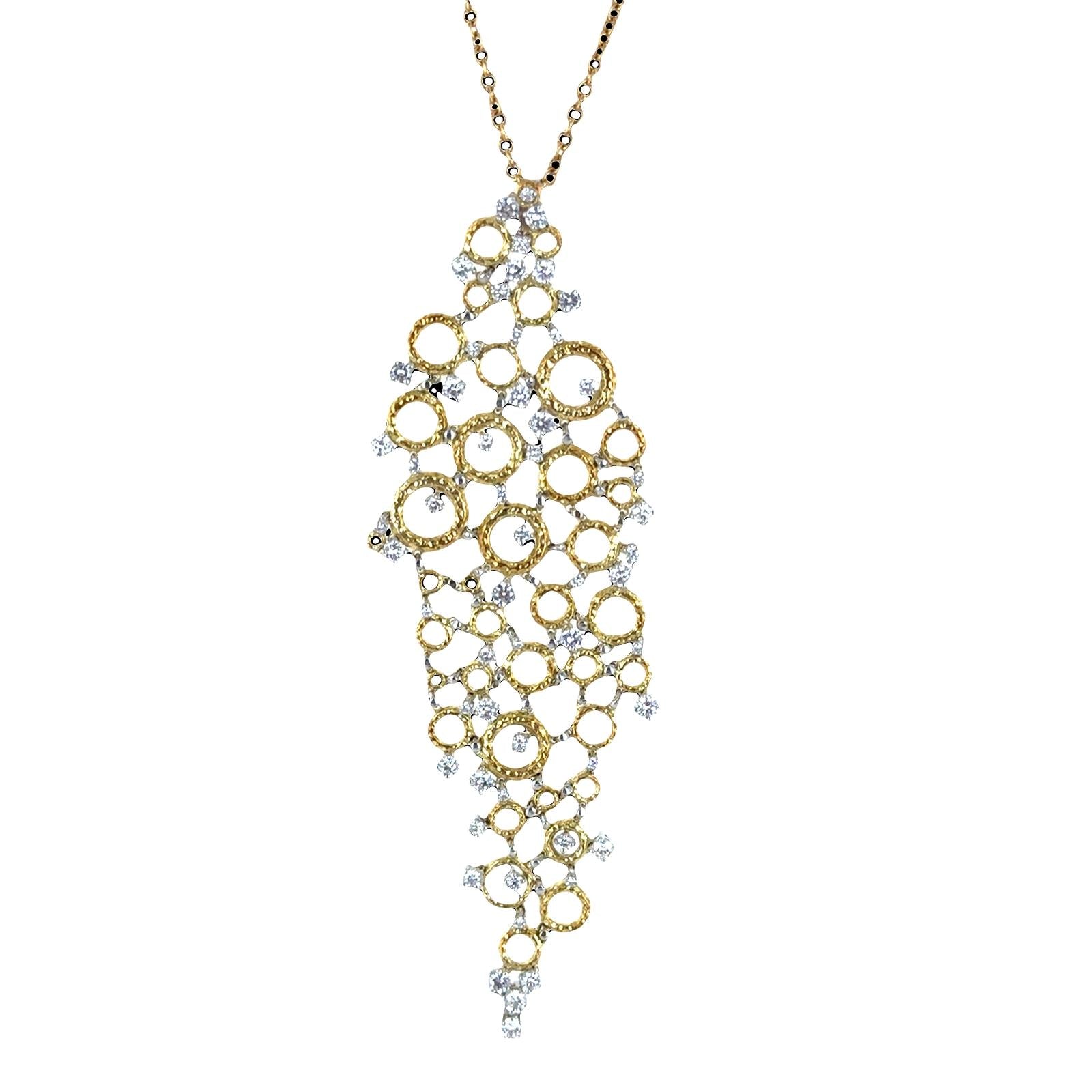 Diamond 18 Karat Yellow & White Gold Floating Bubbles Pendant Necklace