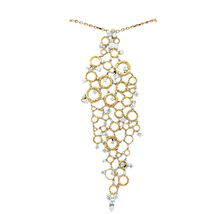 Diamond 18 Karat Yellow & White Gold Floating Bubbles Pendant Necklace