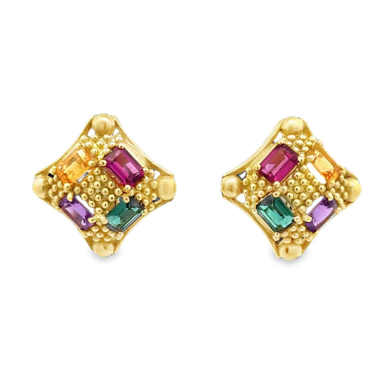 Doris Panos Colored Gemstone 18 Karat Yellow Gold Earclip Earrings