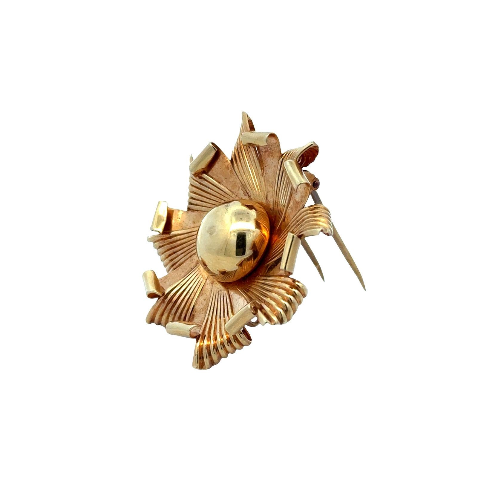 1950's Cartier 14 Karat Yellow Gold Floral Vintage Brooch Pin