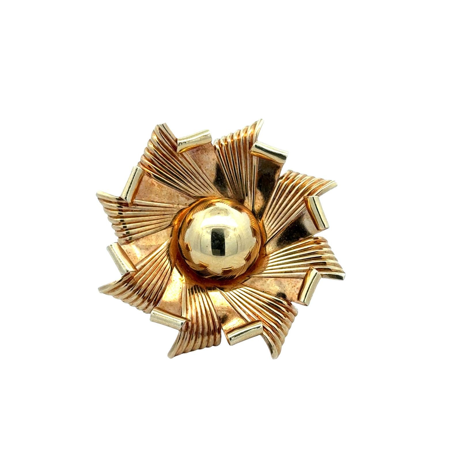 1950's Cartier 14 Karat Yellow Gold Floral Vintage Brooch Pin