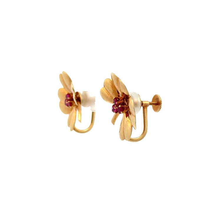 Tiffany & Co. Clover Ruby 14 Karat Yellow Gold Vintage Screw-Back-Clip Earrings