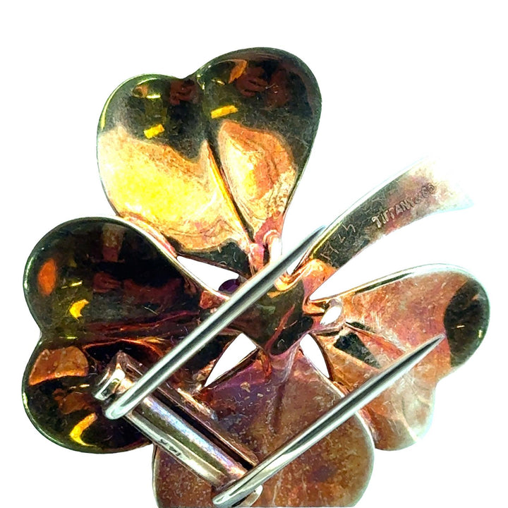 Tiffany & Co. Diamond Ruby 14 Karat Yellow Gold Clover Brooch Set of 2
