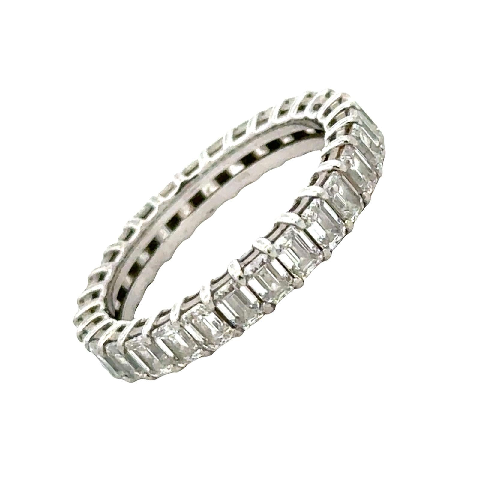 Emerald Cut Diamond Platinum Eternity Wedding Anniversary Band Ring Size 6
