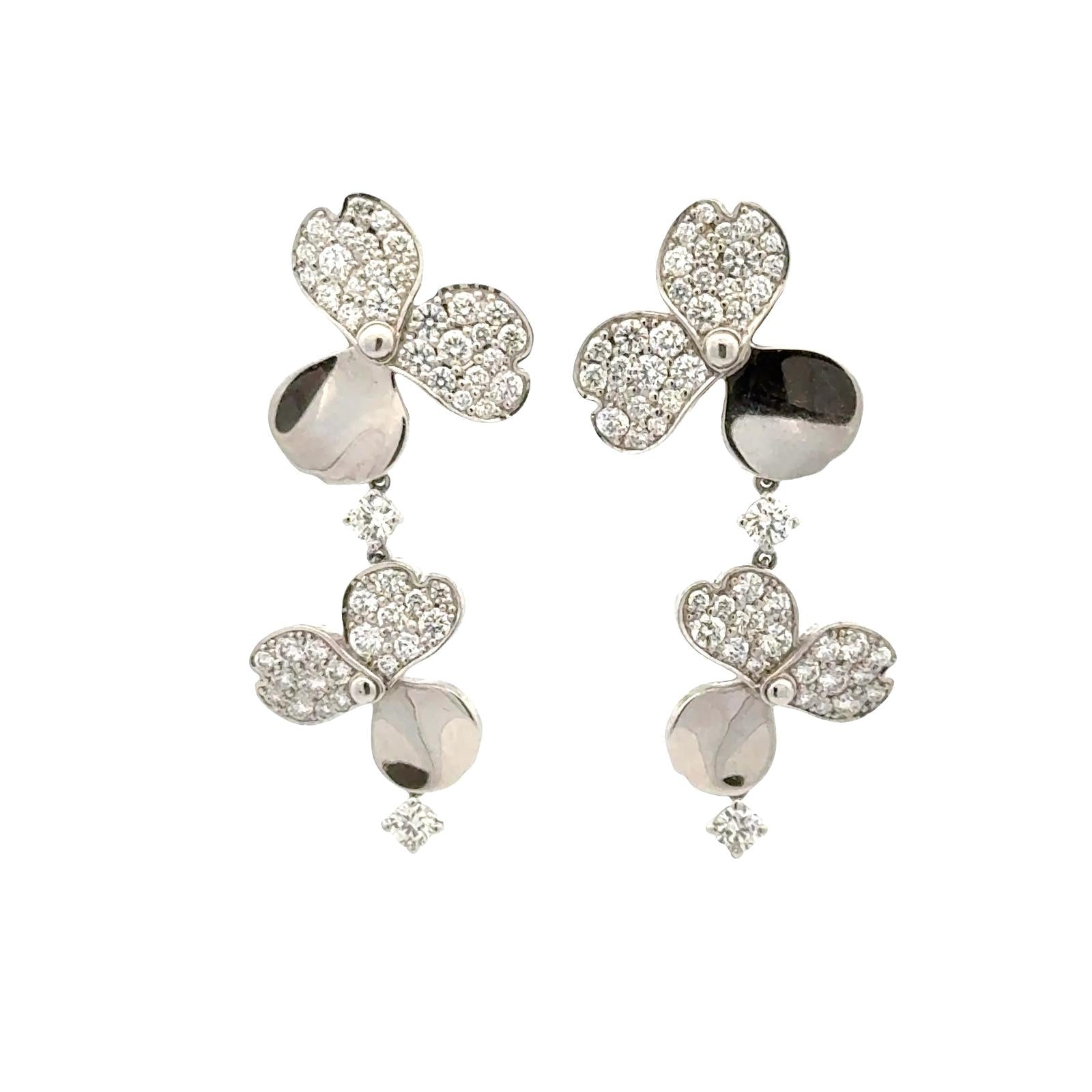 Tiffany & Co. Paper Flowers Diamond Platinum Drop Earrings La Pousette Backs