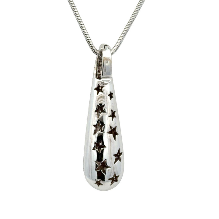 Pavé Diamond 18 Karat White Gold Teardrop Pendant Snake Chain Necklace
