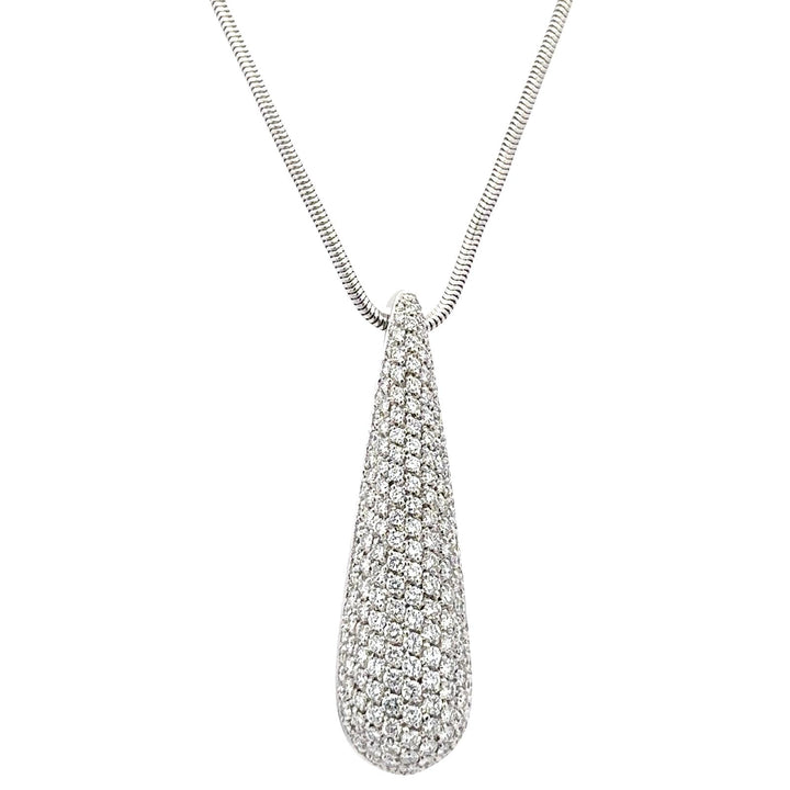 Pavé Diamond 18 Karat White Gold Teardrop Pendant Snake Chain Necklace