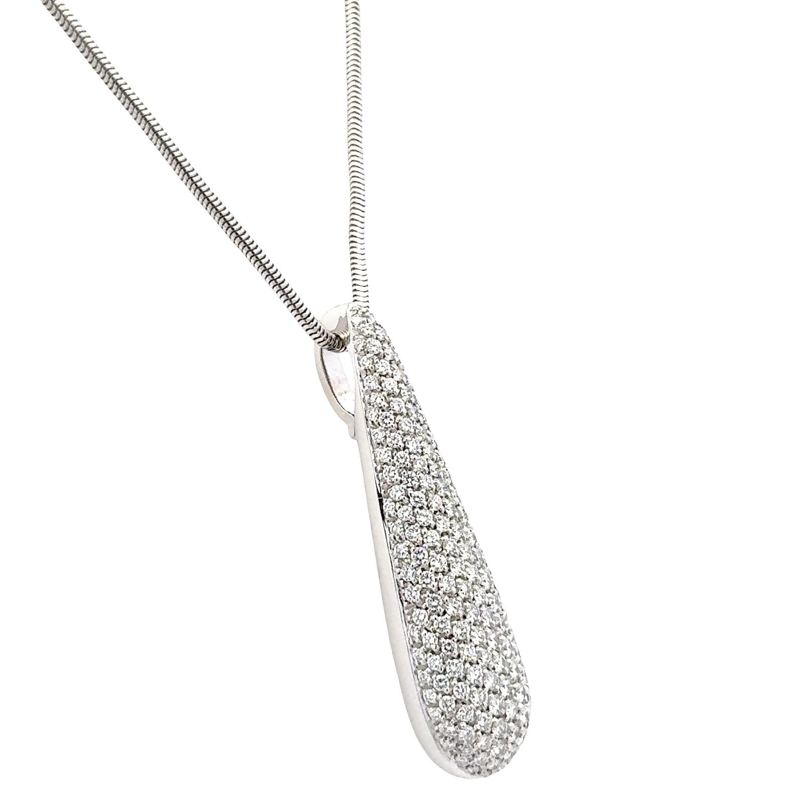 Pavé Diamond 18 Karat White Gold Teardrop Pendant Snake Chain Necklace