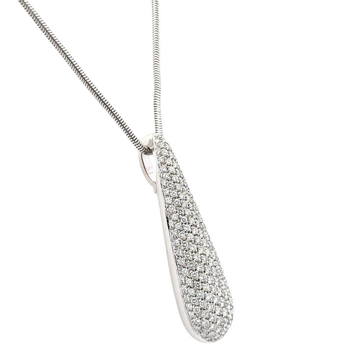 Pavé Diamond 18 Karat White Gold Teardrop Pendant Snake Chain Necklace