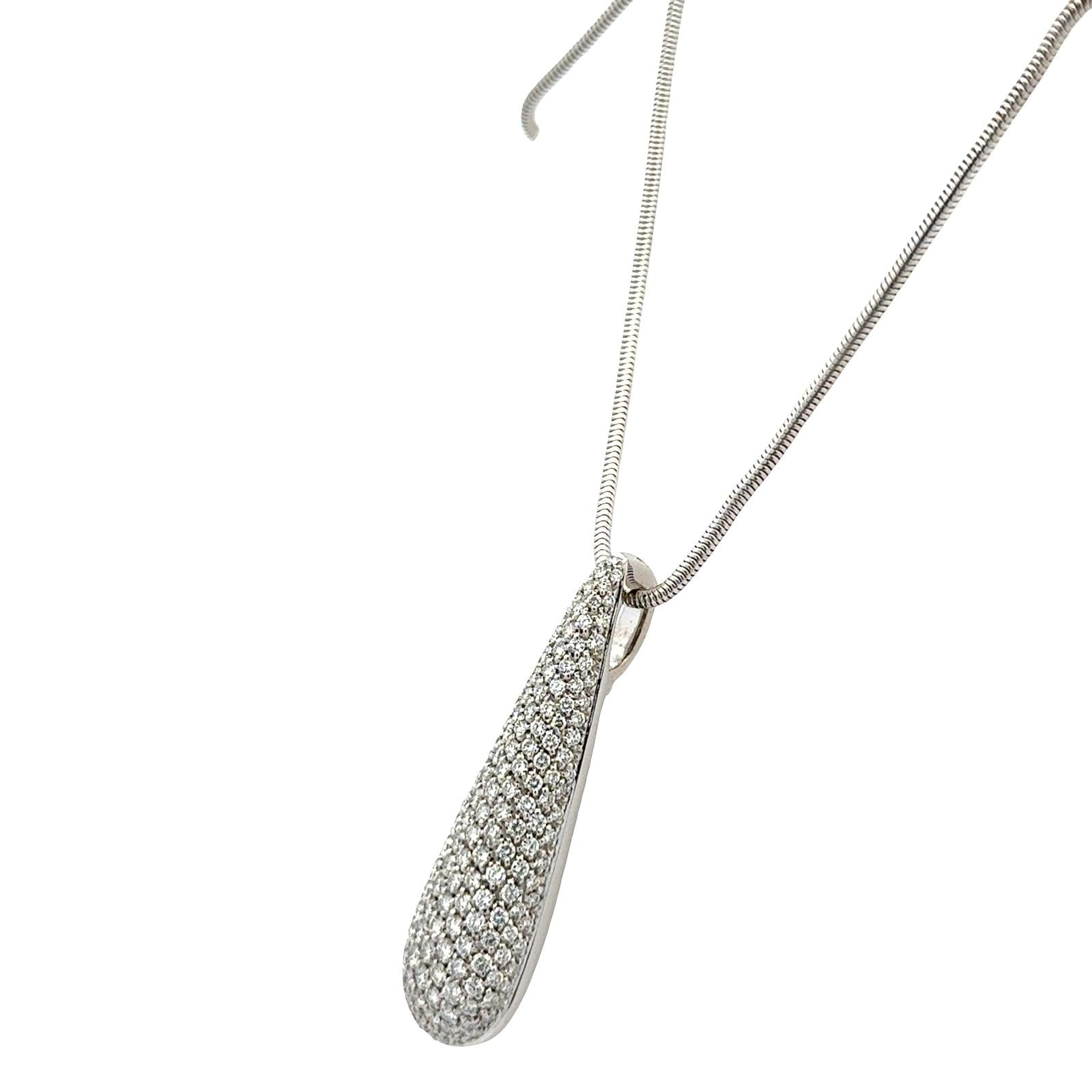 Pavé Diamond 18 Karat White Gold Teardrop Pendant Snake Chain Necklace