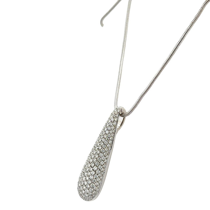Pavé Diamond 18 Karat White Gold Teardrop Pendant Snake Chain Necklace
