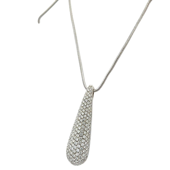 Pavé Diamond 18 Karat White Gold Teardrop Pendant Snake Chain Necklace