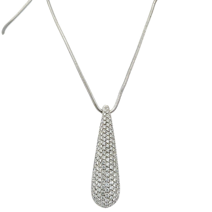 Pavé Diamond 18 Karat White Gold Teardrop Pendant Snake Chain Necklace