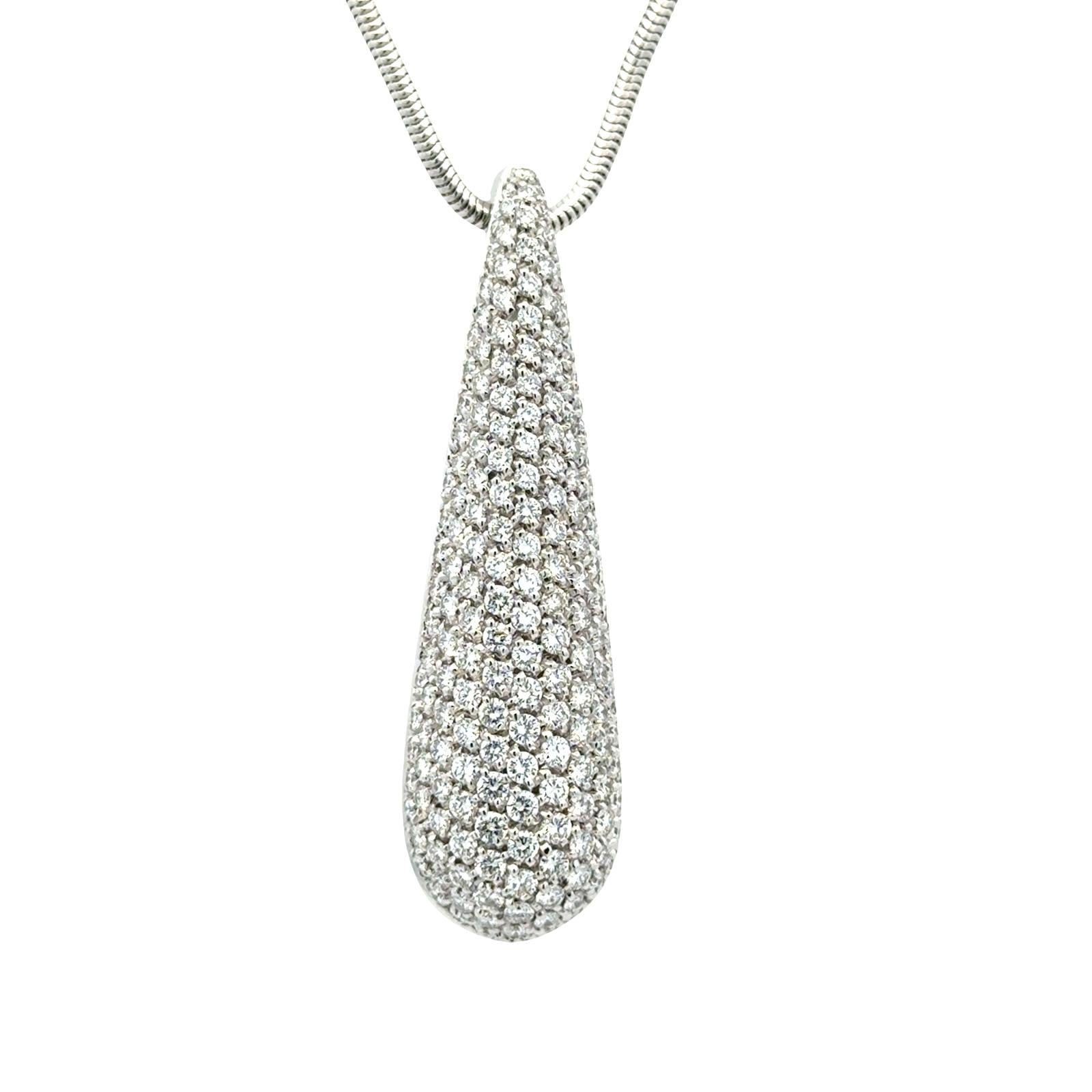 Pavé Diamond 18 Karat White Gold Teardrop Pendant Snake Chain Necklace