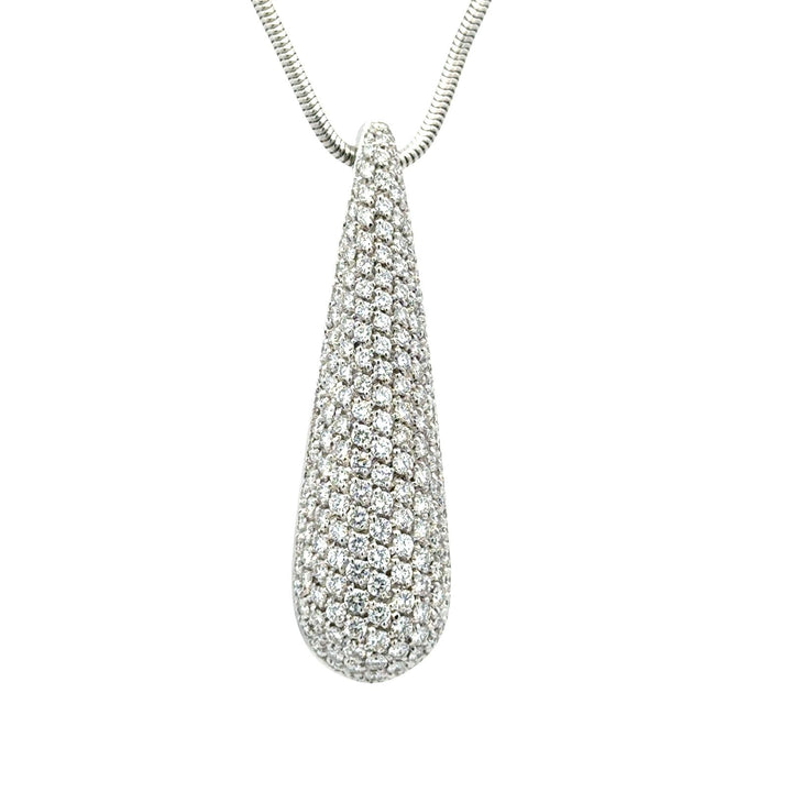 Pavé Diamond 18 Karat White Gold Teardrop Pendant Snake Chain Necklace