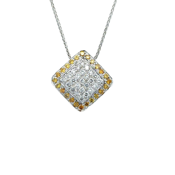 White & Yellow Diamond 18 Karat Two Tone Square Pendant Necklace Contemporary