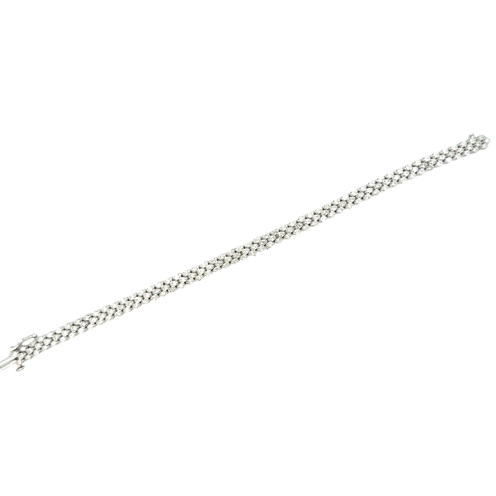 3 Row Diamond 14 Karat White Gold Modern Bracelet