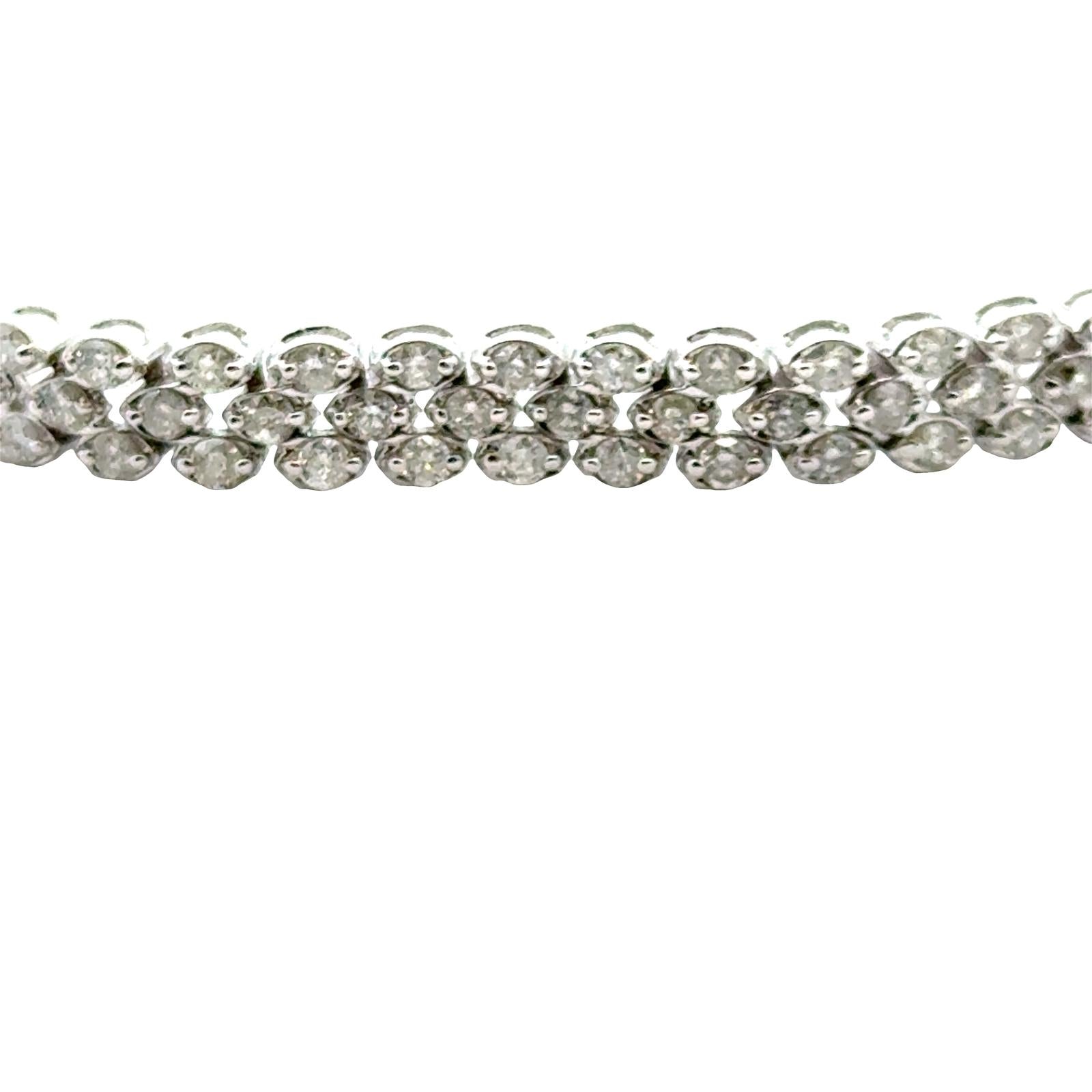 3 Row Diamond 14 Karat White Gold Modern Bracelet