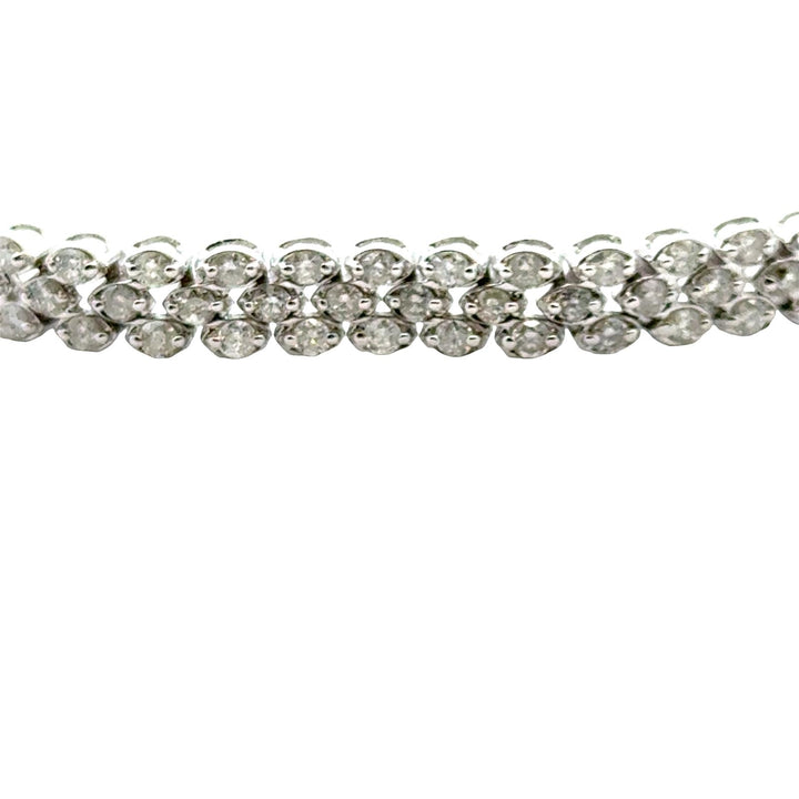 3 Row Diamond 14 Karat White Gold Modern Bracelet