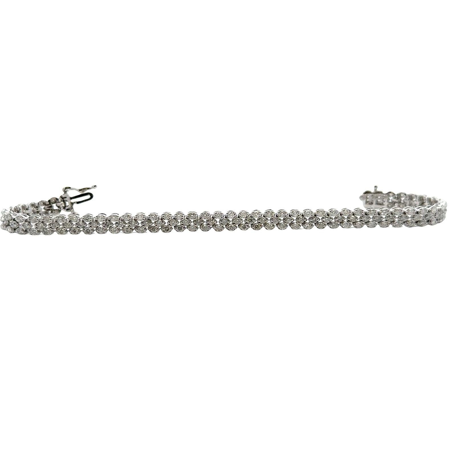 3 Row Diamond 14 Karat White Gold Modern Bracelet