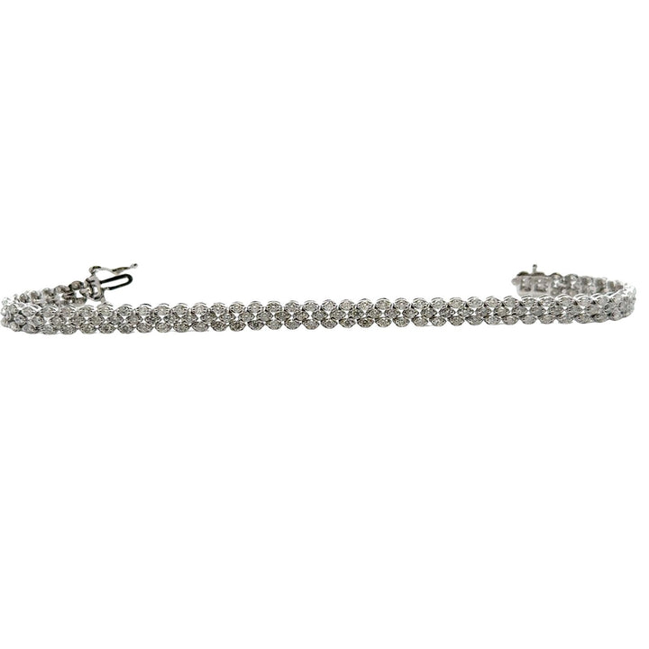 3 Row Diamond 14 Karat White Gold Modern Bracelet