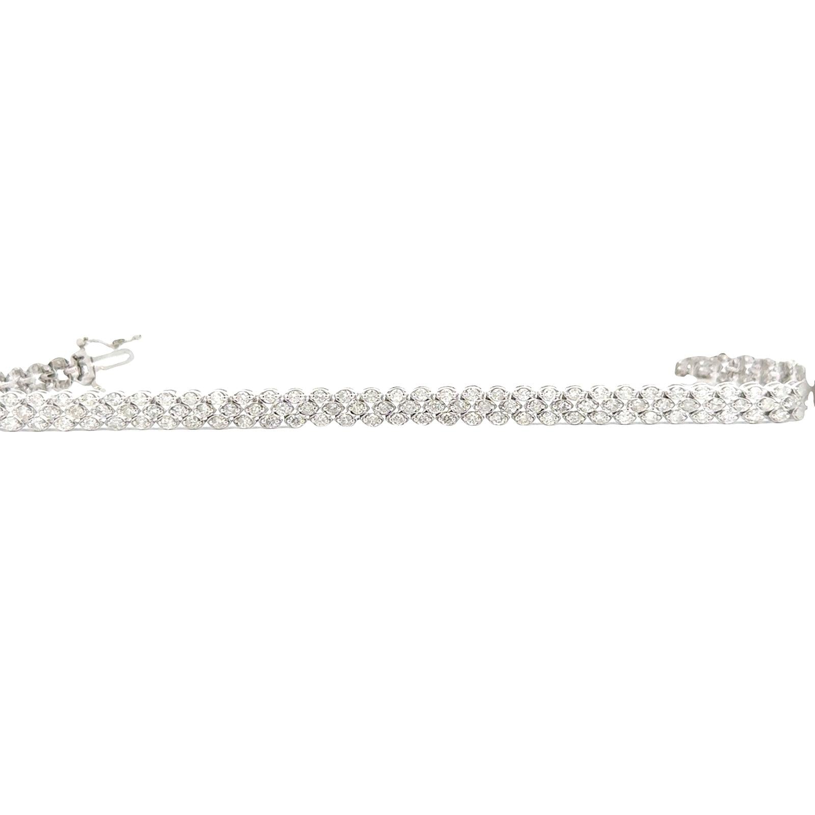 3 Row Diamond 14 Karat White Gold Modern Bracelet