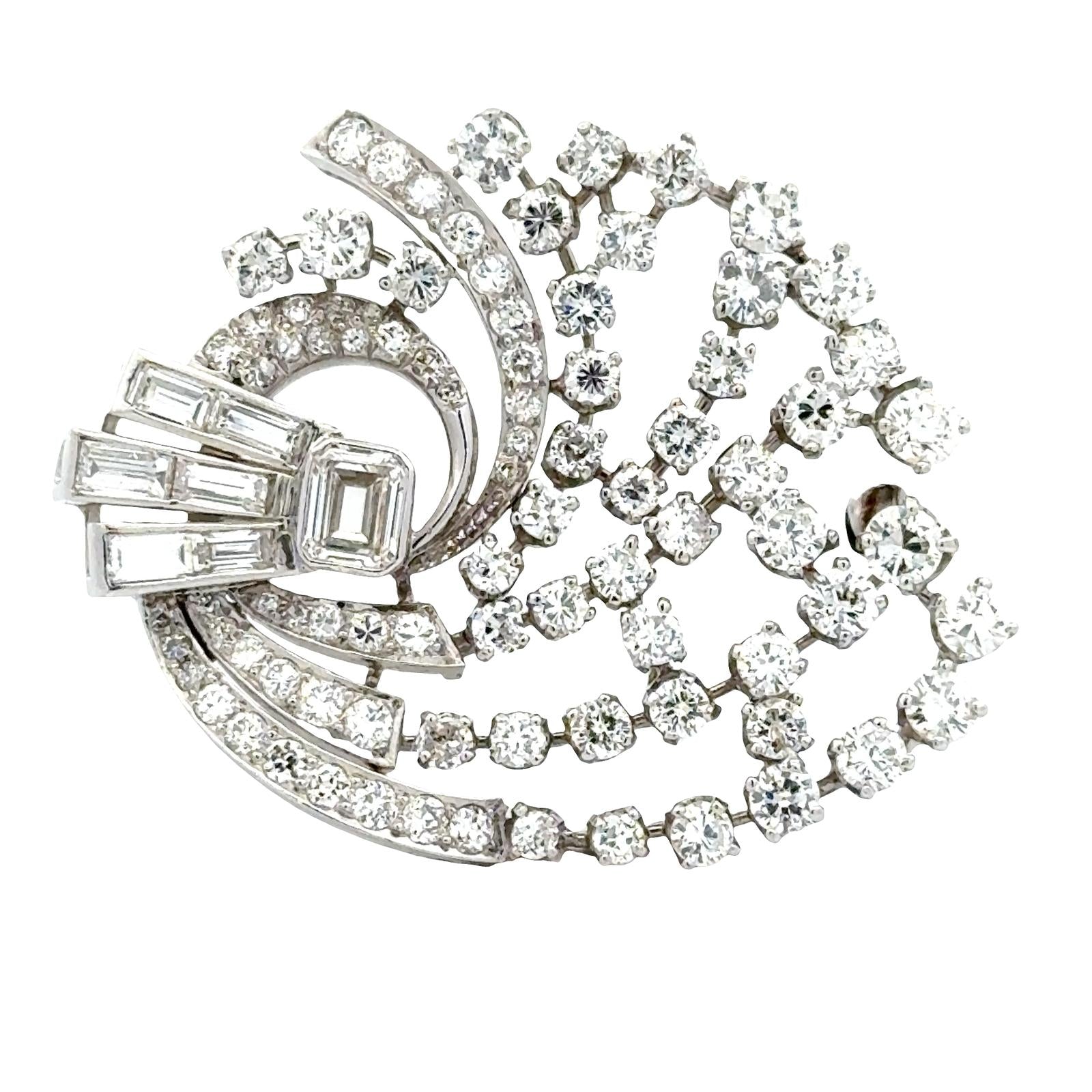 1950's Diamond Platinum Swirl Vintage Brooch Pin